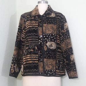 Reversible jacket floral black jacquard button up